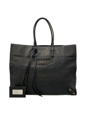 Balenciaga Tote Bag the Paper Black Leather
